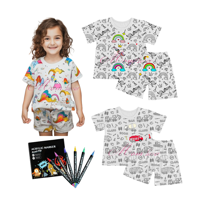 Trẻ em hoạt hình graffiti pyjamas DIY tô màu bộ đồ ngủ