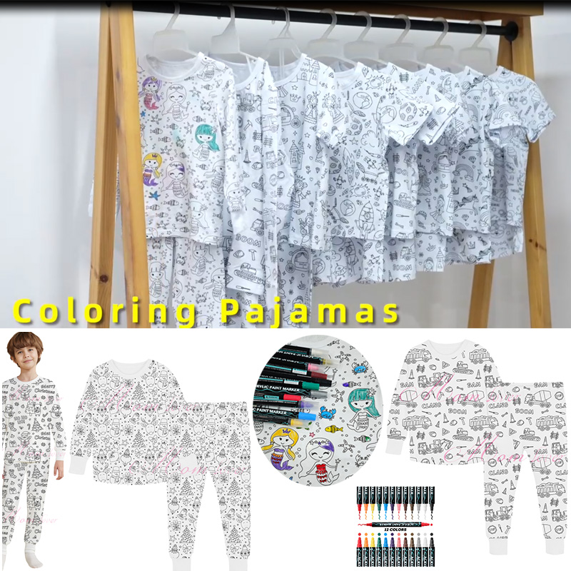 Trẻ em tô màu pyjama bộ 3-8 tuổi trai đồ ngủ