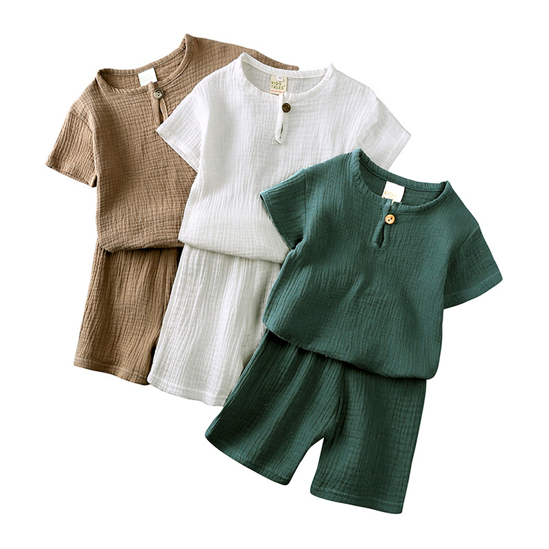 Bộ trang phục Muslin trẻ mới biết đi vòng cổ tròn tay áo ngắn